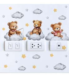 Kids Room Wall Decoration Cartoon Teddy Bear With Star Cloud Light Switch Sticker