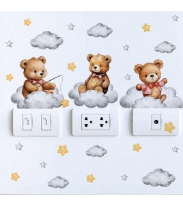 Kids Room Wall Decoration Cartoon Teddy Bear With Star Cloud Light Switch Sticker