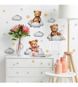 Kids Room Wall Decoration Cartoon Teddy Bear With Star Cloud Light Switch Sticker