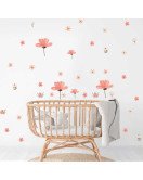 Adhesive Bedroom Transparent Wall Stickers 3D Home Decoration With Flowers