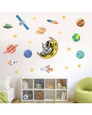 Removable Vinyl Cartoon Space With Rocket Wall Decals Kids Room