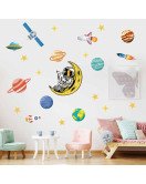 Removable Vinyl Cartoon Space With Rocket Wall Decals Kids Room