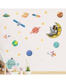 Removable Vinyl Cartoon Space With Rocket Wall Decals Kids Room