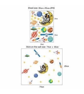 Removable Vinyl Cartoon Space With Rocket Wall Decals Kids Room