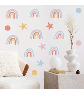 Nursery Decoration Adhesive Boho Colorful Star With Dot Rainbow Wall Sticker - Model Sf23062