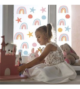 Nursery Decoration Adhesive Boho Colorful Star With Dot Rainbow Wall Sticker - Model Sf23062