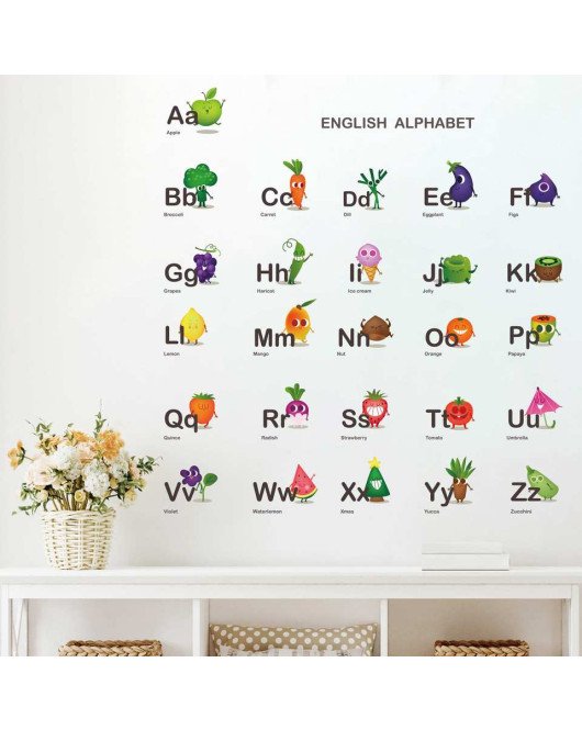 Kids' Room Decoration Cartoon Fruit English Alphabet Wall Sticker Nursery School Wall Mural - Model Sf23075