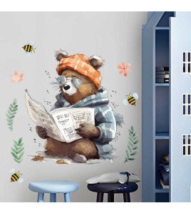 Fashion Removable Cartoon Bear Reading Corners For Kids Wall Stickers