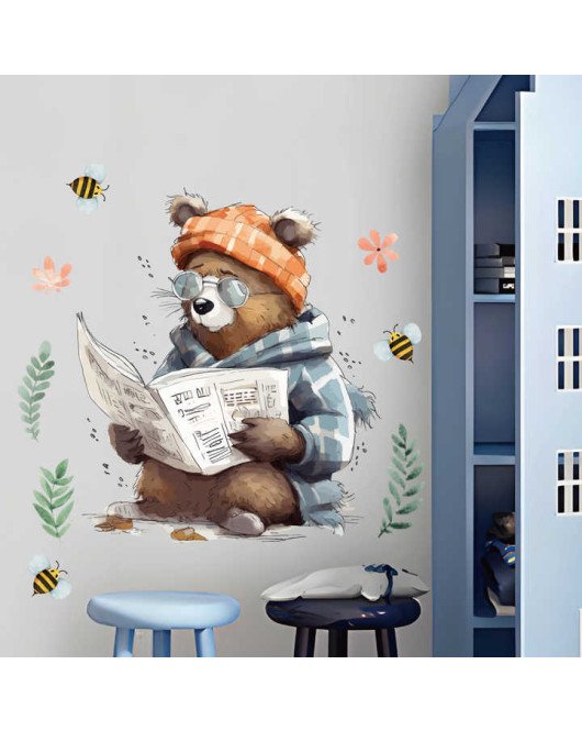 Fashion Removable Cartoon Bear Reading Corners For Kids Wall Stickers