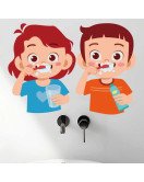 Self Adhesive Wall Decoration Cartoon Boy Girl Brush Sticker For Bathroom