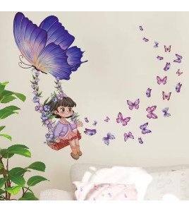 Removable Self-adhesive Cartoon Swing Girl Room Wall Butterfly Stickers - Model Sf34058