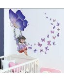 Removable Self-adhesive Cartoon Swing Girl Room Wall Butterfly Stickers - Model Sf34058
