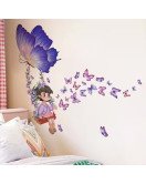 Removable Self-adhesive Cartoon Swing Girl Room Wall Butterfly Stickers - Model Sf34058