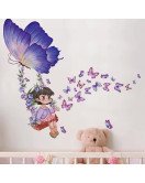 Removable Self-adhesive Cartoon Swing Girl Room Wall Butterfly Stickers - Model Sf34058