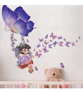Removable Self-adhesive Cartoon Swing Girl Room Wall Butterfly Stickers - Model Sf34058
