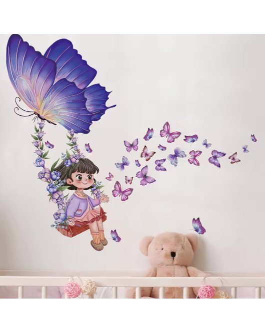 Removable Self-adhesive Cartoon Swing Girl Room Wall Butterfly Stickers - Model Sf34058