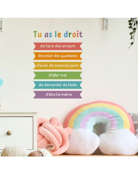 French Motivation Quote Wall Stickers Colorful Ribbon Vinyl Educational Kids' Room Nursery Wall Stickers - Model Sf34073