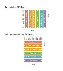 French Motivation Quote Wall Stickers Colorful Ribbon Vinyl Educational Kids' Room Nursery Wall Stickers - Model Sf34073