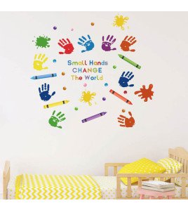 Removable Colorful Handprint With Pencil 3d Cartoon Stickers Wall Kids - Model Sf36100