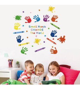 Removable Colorful Handprint With Pencil 3d Cartoon Stickers Wall Kids - Model Sf36100