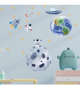 Removable Bedroom Decoration Cartoon Space Earth Wall Stickers Kids