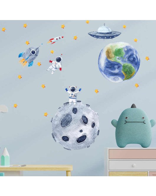 Removable Bedroom Decoration Cartoon Space Earth Wall Stickers Kids