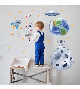 Removable Bedroom Decoration Cartoon Space Earth Wall Stickers Kids