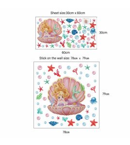 Living Room Decoration 3d Cartoon Shell Mermaid Kindergarten Wall Sticker