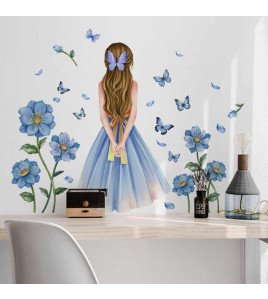 Home Decorative 3d Blue Floral Motivational Boho Wall Stickers For Girls Bedroom