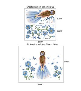 Home Decorative 3d Blue Floral Motivational Boho Wall Stickers For Girls Bedroom