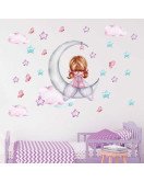 Home Decoration Colorful Star Baby Girl On Moon Wallpaper Sticker 3d Wall Paper