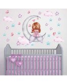 Home Decoration Colorful Star Baby Girl On Moon Wallpaper Sticker 3d Wall Paper