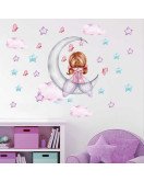 Home Decoration Colorful Star Baby Girl On Moon Wallpaper Sticker 3d Wall Paper
