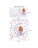 Home Decoration Colorful Star Baby Girl On Moon Wallpaper Sticker 3d Wall Paper
