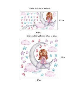 Home Decoration Colorful Star Baby Girl On Moon Wallpaper Sticker 3d Wall Paper