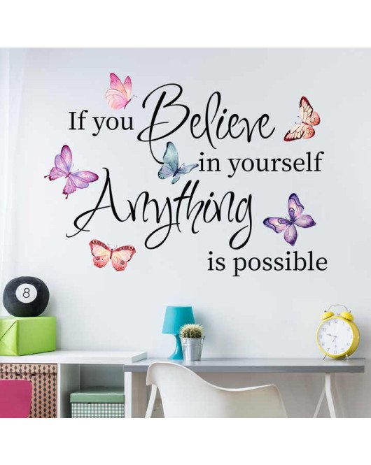 Home Decoration Colorful Butterfly Inspirational Motivational Positive Wall Quotes Stickers