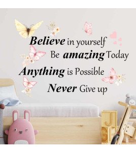 Butterfly Inspirational English Quote Wall Sticker Creative Kid's Bedroom Wallpaper Self Adhesive Living Room Decorative Murals