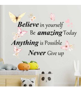 Butterfly Inspirational English Quote Wall Sticker Creative Kid's Bedroom Wallpaper Self Adhesive Living Room Decorative Murals