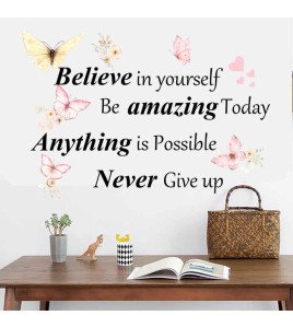 Butterfly Inspirational English Quote Wall Sticker Creative Kid's Bedroom Wallpaper Self Adhesive Living Room Decorative Murals