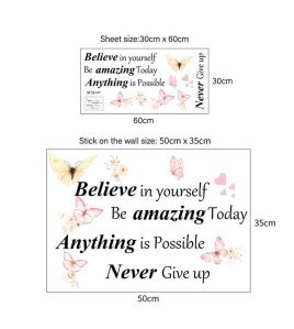 Butterfly Inspirational English Quote Wall Sticker Creative Kid's Bedroom Wallpaper Self Adhesive Living Room Decorative Murals