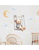 Self Adhesive Cartoon Bear Swing With Moon Star Wall Stickers Baby