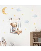 Self Adhesive Cartoon Bear Swing With Moon Star Wall Stickers Baby