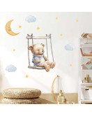 Self Adhesive Cartoon Bear Swing With Moon Star Wall Stickers Baby