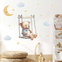 Self Adhesive Cartoon Bear Swing With Moon Star Wall Stickers Baby
