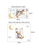 Self Adhesive Cartoon Bear Swing With Moon Star Wall Stickers Baby