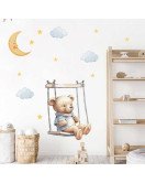 Self Adhesive Cartoon Bear Swing With Moon Star Wall Stickers Baby