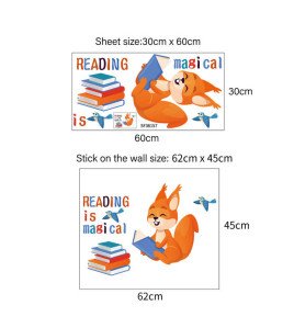 Removable Bedroom Decoration Cartoon Fox With Book Wall Stickers For Kids