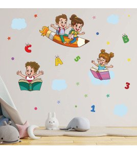 Self-adhesive School Classroom Cartoon Pencil Wall Stickers For Study Room - Model Sf36159