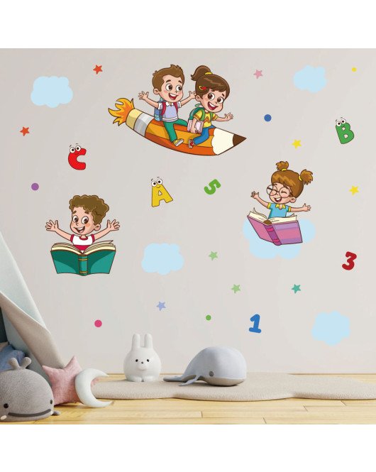 Self-adhesive School Classroom Cartoon Pencil Wall Stickers For Study Room - Model Sf36159