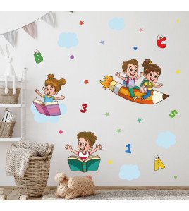 Self-adhesive School Classroom Cartoon Pencil Wall Stickers For Study Room - Model Sf36159